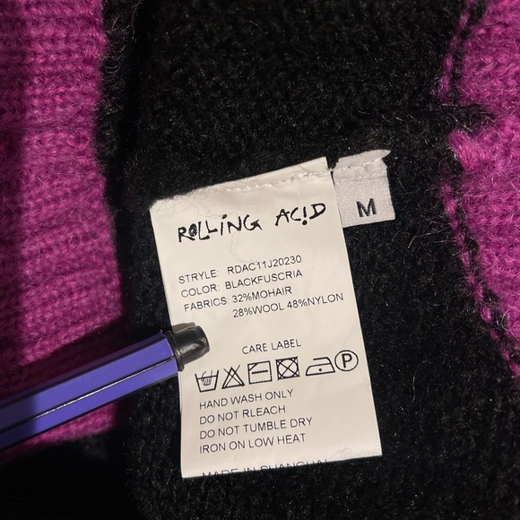NWT Rolling Acid Knit Purple Black Mohair Wool Cardigan Sweater - Picture 5 of 6